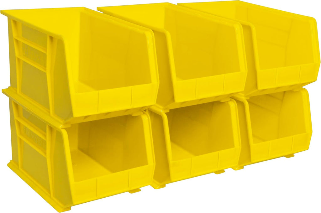 Akro-Mils 30260 AkroBins Plastic Storage Bins, Space-Saving Stackable Bins for Garage, Pantry, Craft Organization, 18-" x 11-" x 10-", Yellow, 6-Pack