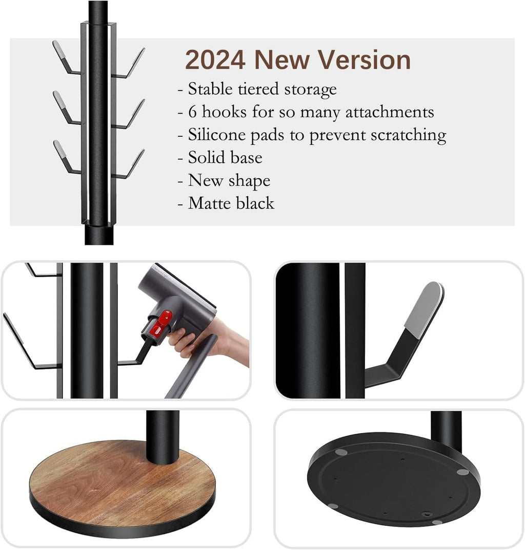 Docking Station Holder Freestanding Vacuum Stand Rack Compatible with V15 Detect, V11 V10 V8 V7 V6 Cordless Vacuum Cleaners, Floor Docking Station Metal Organizer Bracket with 6 Hooks