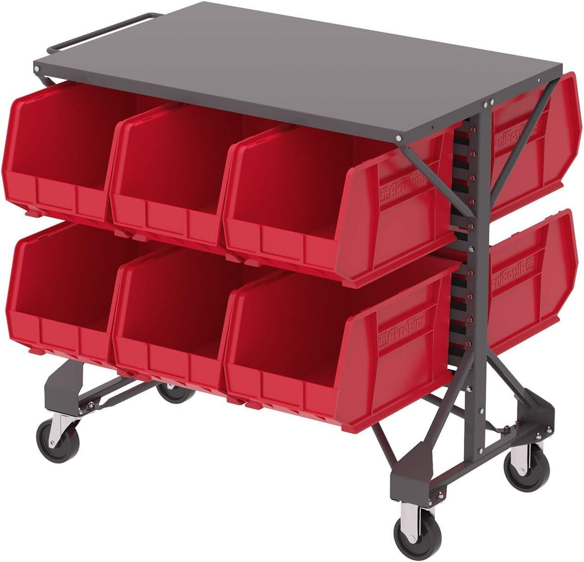 Akro-Mils 30260 AkroBins Plastic Storage Bins, Space-Saving Stackable Bins for Garage, Pantry, Craft Organization, 18" x 11" x 10", Red, 6-Pack