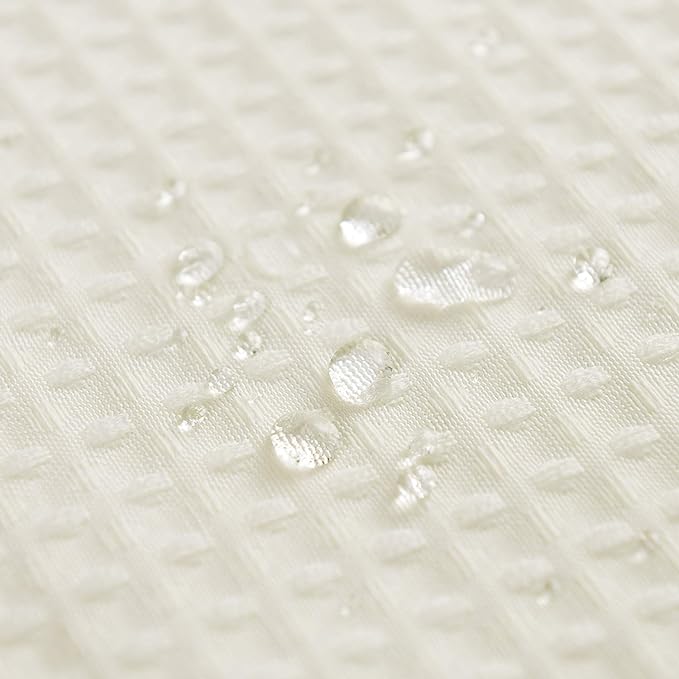 Barossa Design Short Waffle Weave Shower Curtain 66 inch Length, 230 GSM Heavy Duty Fabric, Hotel Luxury Spa, Water Repellent, Machine Washable, Cream, 71x66 Inches