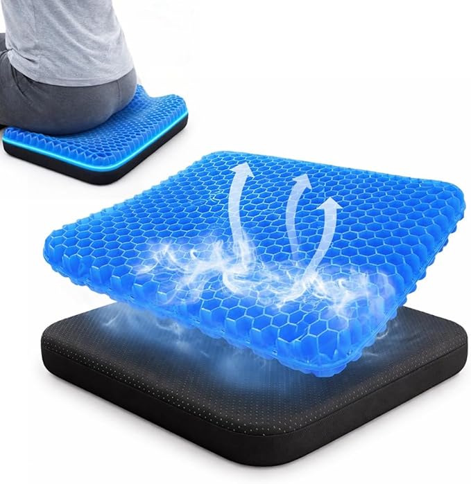 Gel Seat Cushion – Ergonomic Comfort for Office, Car, Travel & Pregnancy | Back Pain, Coccyx, Supports Spine, Breathable & Cooling for Summer | Designed for Chairs & Long Sitting