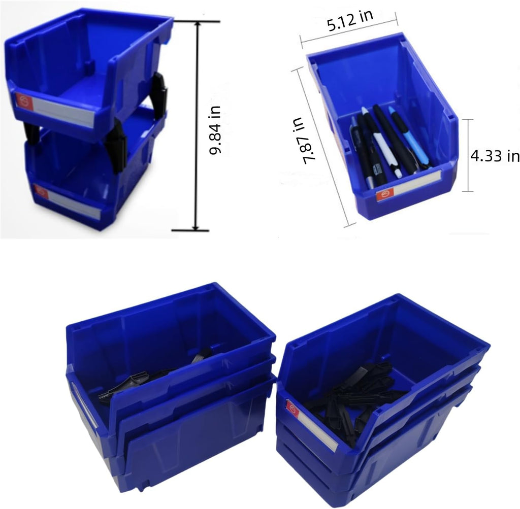 Pe&Hui Storage Organizer Bins,Wall Mount Storage Parts Rack,Stackable Shop Tool Bins for store Screws,Small Parts,Office Supplies and other Accessories Blue (6Pack)