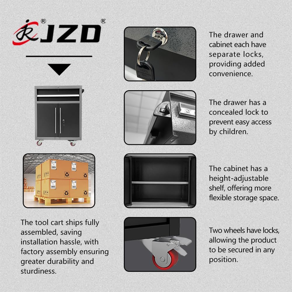 JZD Garage Storage Cabinet Set, Industrial Strength Tool Storage System, Wall Mounting Not Necessary