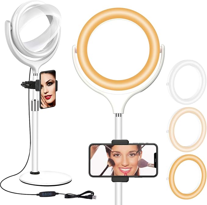 8 inch Desk Ring Light with Stand, Adjustable Computer Circle Light