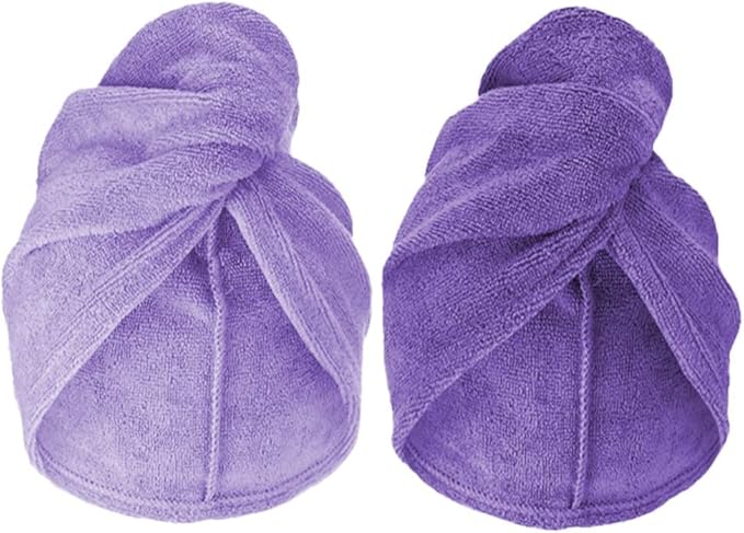 Turbie Twist 2-Pack Microfiber Hair Towel for Beauty, Travel, Gifting - Hair Wrap Turban for Straight, Wavy & Curly Hair - Premium Personal Care - Dark Purple & Light Purple