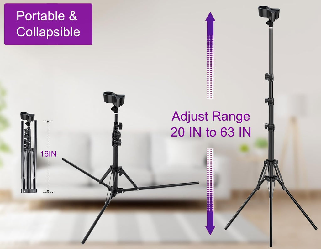 Purple River Hair Dryer Stand Black 20-63 Inch Adjustable Blow Dryer Holder with Tripod and Universal Clip, Easy to Use, Hands Free Relieve Wrist Pain, Shoulder Periarthritis etc