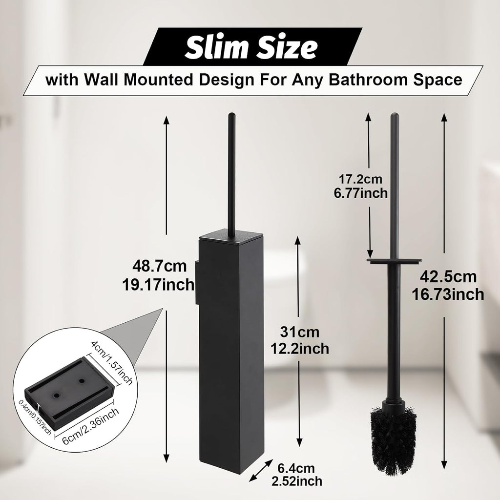 BGL Toilet Brush and Holder Set Matte Black Wall Mounted for Bathroom Square Design