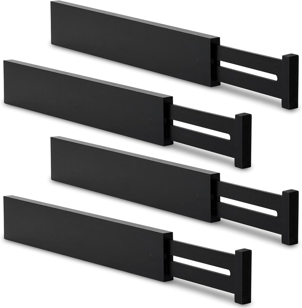 Utoplike 4 pcs Bamboo Kitchen Drawer Dividers Large, Adjustable Black Drawer Organizers, Spring Loaded, Works in Kitchen, Dresser, Bathroom, Bedroom, Drawer, Desk, 2.4" H