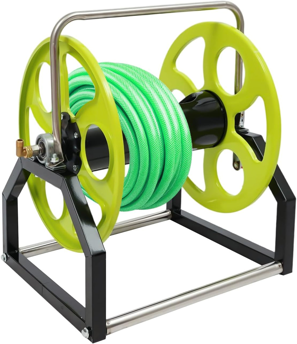 Heavy Duty Garden Hose Reel Cart, 328FT Capacity for 0.55-Inch Hose | Floor Standing Metal Water Hose Reel with Easy-Wind Crank Handle (Hose Not Included)