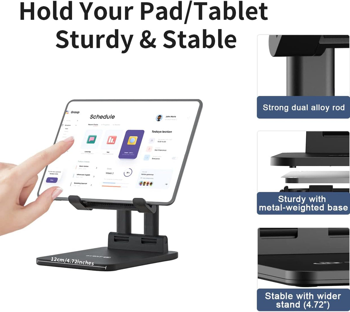 TriPro Tablet Stand -Portable Monitor Stand,4.72" Wide, Adjustable & Foldable, Super Sturdy,Tablet Holder for Desk Compatible with iPad/Tablets/Portable Monitor 7"-15.6"