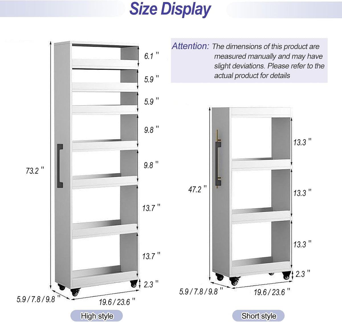 7-Tier Slim Storage Cart, Wooden Rolling Pantry Cabinet with Wheels, Narrow Shelf Organizer for Kitchen, Bakers Rack, Dining Room, Closet, Small Spaces Dark Walnut 47.2" H*9.8" W*23.6" D