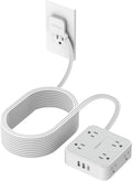 Flat Plug Long Extension Cord 25 Ft, TESSAN Power Strip Surge Protector with 8 Outlets 3 USB Ports (1 USB C), 900J Protection Desktop Charging Station for Home, Office, Dorm Room Essentials