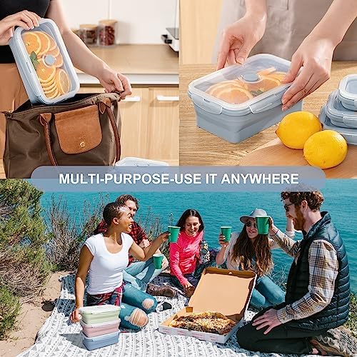 KIGI 【3 PACK】 27 OZ Collapsible Silicone Food Storage Containers with Lids Meal Prep Containers Bento Box, BPA FREE, Microwave Safe