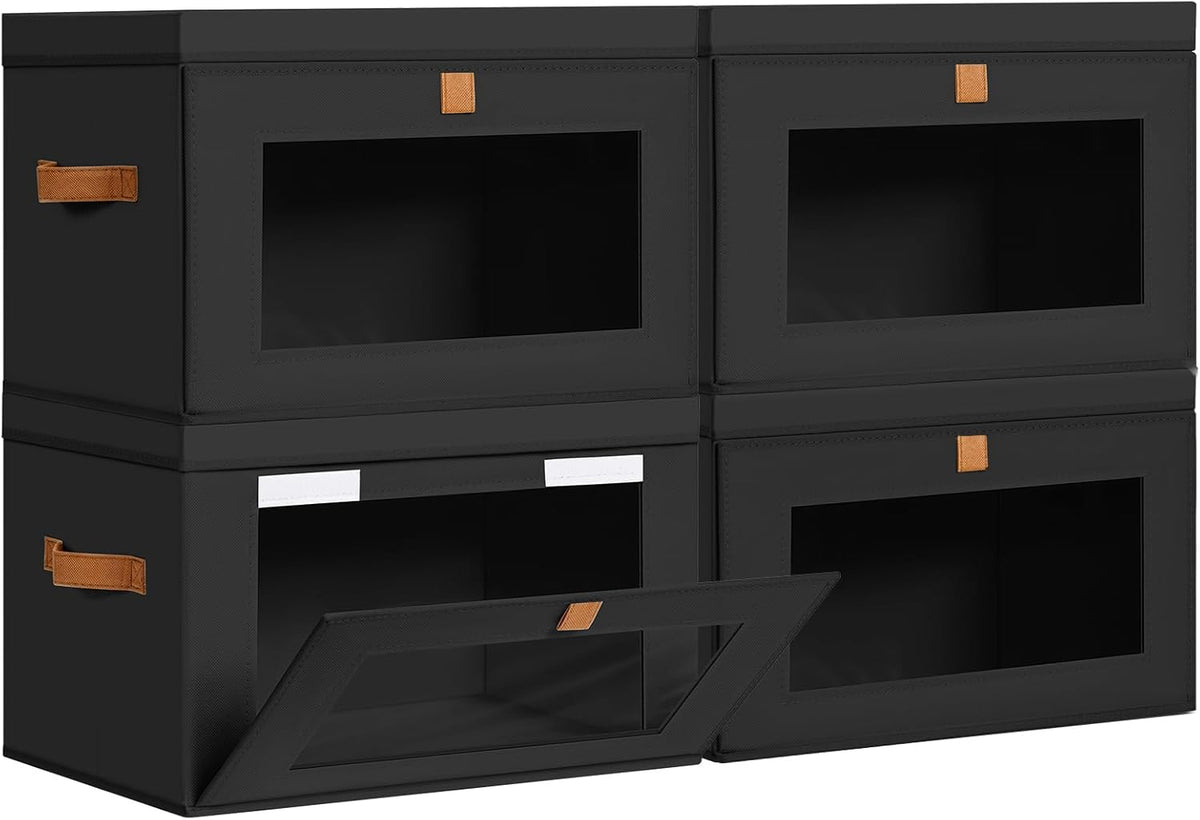 DIMJ Storage Bins with Lids - 4 Pack Large Fabric Closet Organizer with Window & Handles, Collapsible Decorative Storage Boxes for Shelves Under Bed, Books Clothes Blankets Sweaters Organization