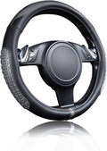 Flying Banner car Steering Wheel Cover Gel Massage Velvet Cool Warm Universal Size 15 inches SUV Truck Anti Slip Odorless Summer Winter (Black Gray, Gel Massage)