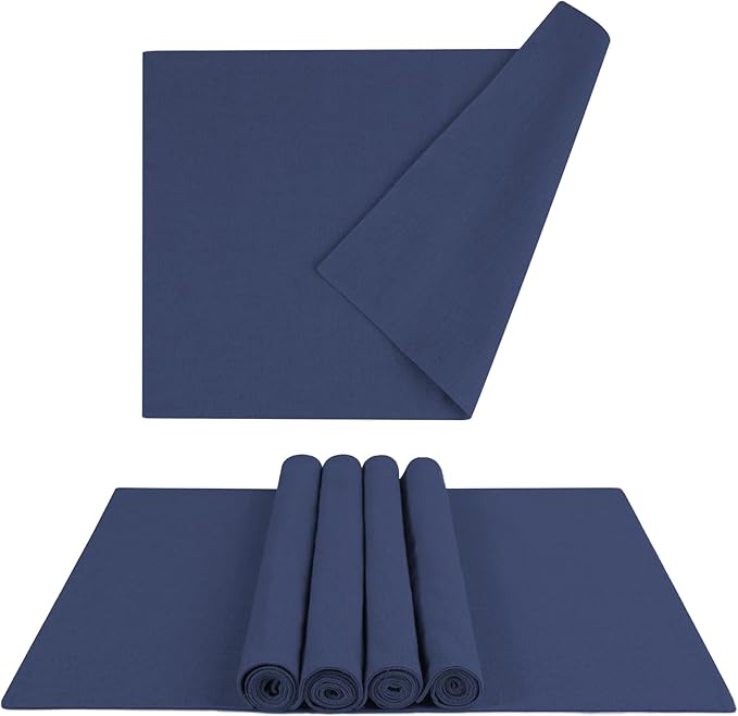 MANSPHIL Navy Blue Cloth Placemats Set of 6 Double Layer Thick Fabric Table Mats Faux Linen Place Mats Heat Resistant Washable Wrinkle Free Dining Kitchen Table Decor, 13x19 Inch Oeko Tex Placemat