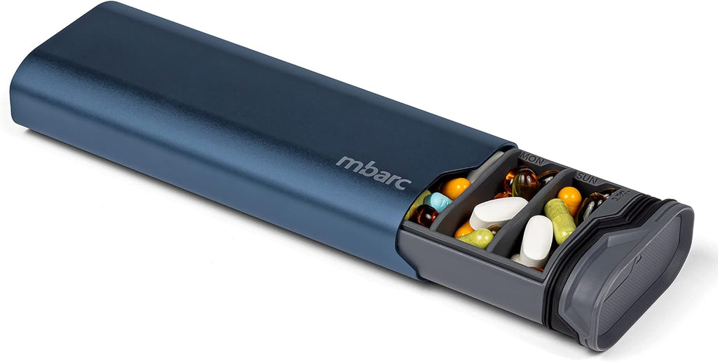 mbarc XL 7 Day Weekly Pill Organizer – Extra Large Capacity Pill Box - Premium Pillcase (XL, Matte Blue)