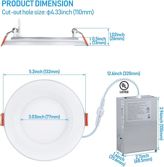 TORCHSTAR 8-Pack 5CCT 4 Inch Slim LED Recessed Lights