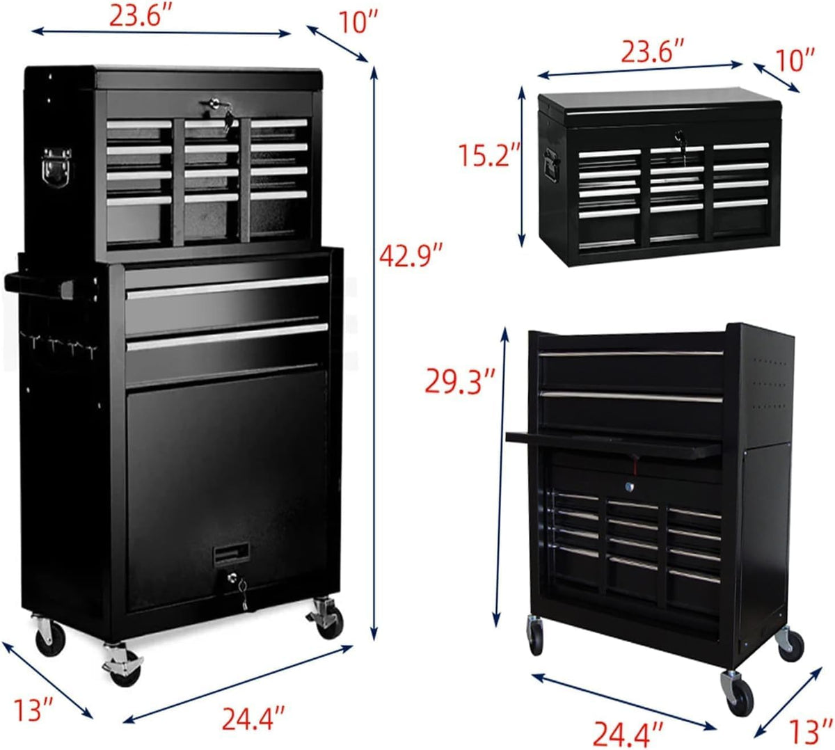 8-Drawer High Capacity Rolling Tool Box with Wheels,Rolling Tool Chest with Drawer,Tool Box on 4 Wheels with Lock, Tool Storage Cabinet Removable Portable Box for Garage Warehouse (Black)