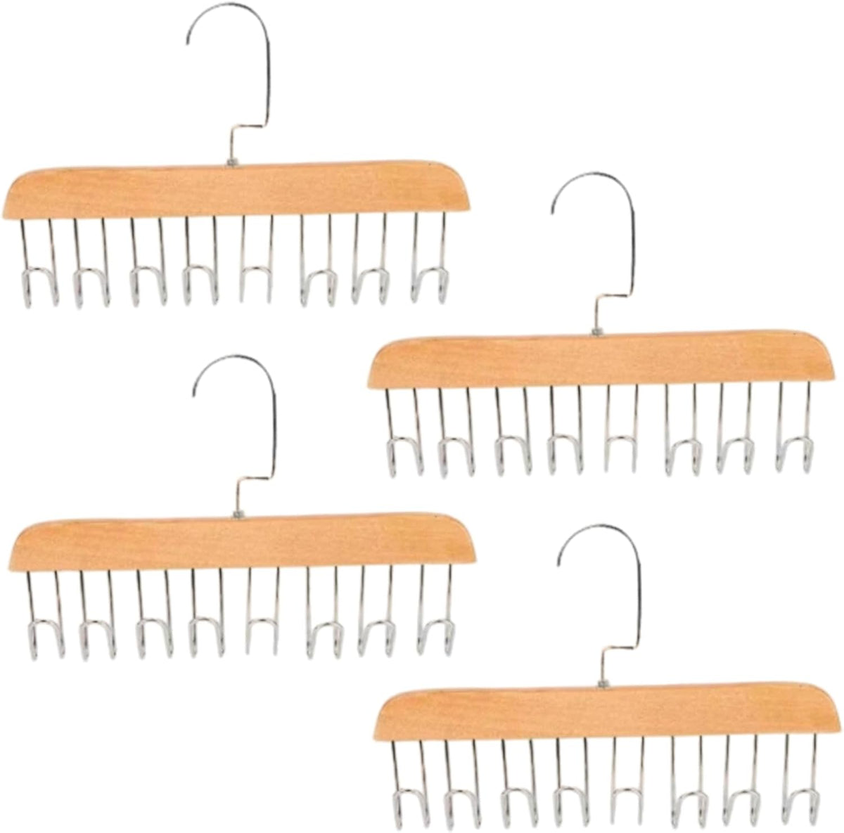 4PCS Belt Hanger for Closet with 8 Hooks Non-Slip Wooden Belt Hook Space-Saving for Ties, Scarves, Bras