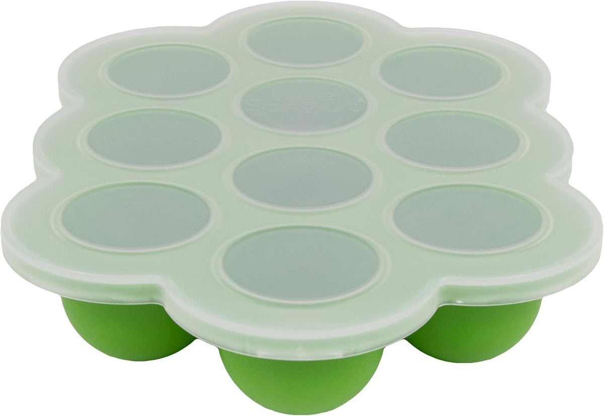WeeSprout Silicone Freezer Tray with Clip on Lid Perfect Food Storage Container for Homemade Baby Food, Vegetable, Fruit Purees, and Breast Milk (Bright Green, Ten 1.5 Ounce Sections)