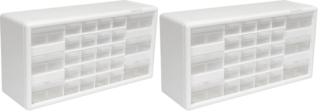 Akro-Mils 26-Drawer Plastic Drawer Storage Cabinet for Garage Organization, Bead Organizer, Building Bricks Storage, Teacher Toolbox, Makeup Organizer, 20-Inch W x 6-Inch D x 10-Inch H, 10124 White