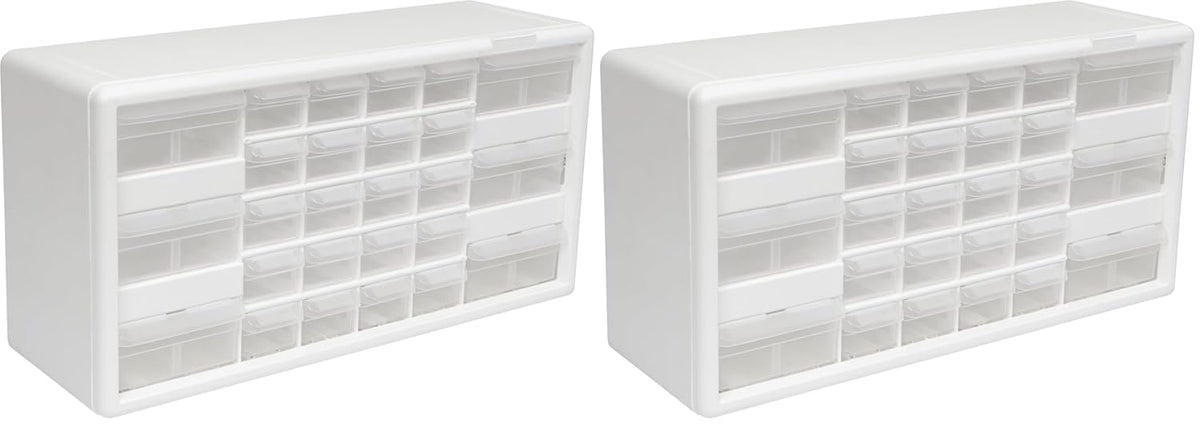 Akro-Mils 26-Drawer Plastic Drawer Storage Cabinet for Garage Organization, Bead Organizer, Building Bricks Storage, Teacher Toolbox, Makeup Organizer, 20-Inch W x 6-Inch D x 10-Inch H, 10124 White