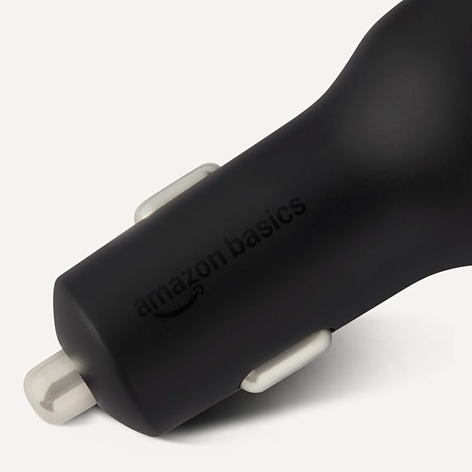 Amazon Basics Fast-Charging Car Charger, Dual-Port, 1 USBC+1 USB-A, 48W, Black