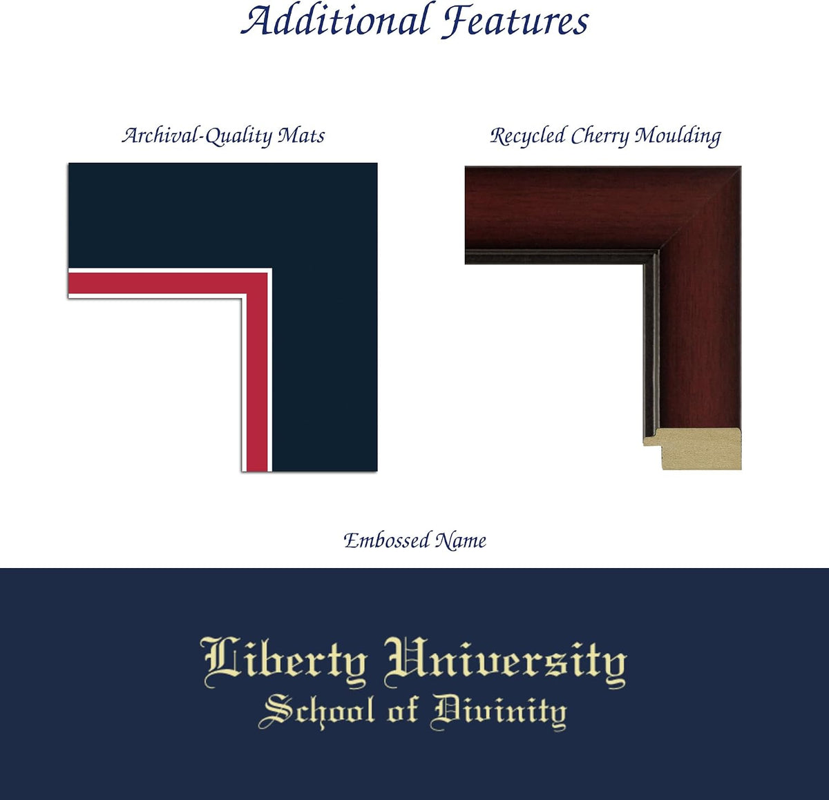 Liberty Divinity Gold Embossed Diploma Frame, 13 X 17, Cherry | Liberty University, School Of Divinity, Fits 13 X 17 Diploma, Vertical, Navy And Red Mats, Gold Embossed Official Seal