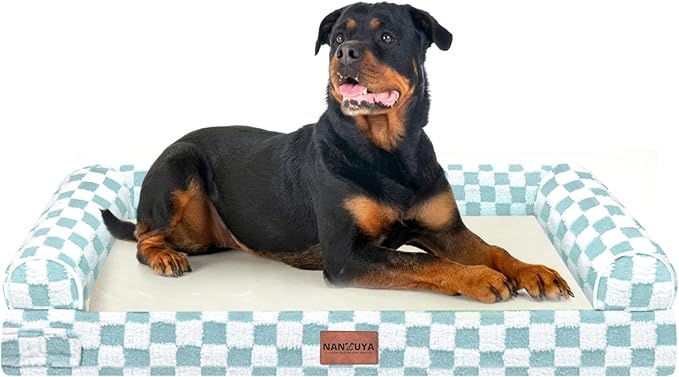 Large Dog Bed Orthopedic Washable: Beds Bolster XXL Bed Big XLarge Dogs Egg Crate Foam Sofa Couch Waterproof Removable Cover - Green Grid