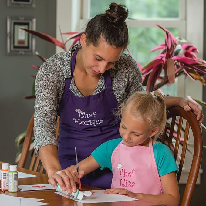 Made in the USA Chef Any Name Child Personalized Embroidered Premium Child Apron for Kids Girls Boys Fun in the Kitchen Gift Purple Regular