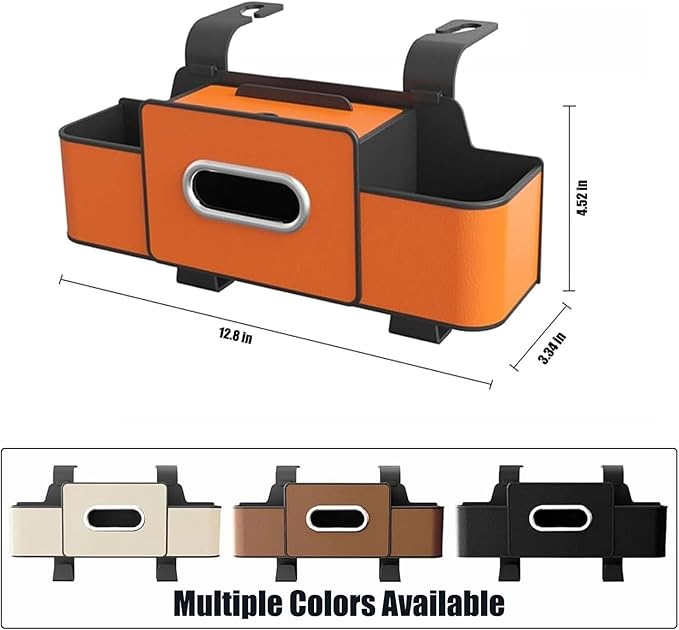 Car Organizers and Storage Box, 4 in 1 Multifunctional Car Organizer Back Seat with 2 Cup Holders & Tissue Box, Backseat Cars Organizer for Hold Phone, Snacks, Drinks, Handbag(Brown,2Pcs)