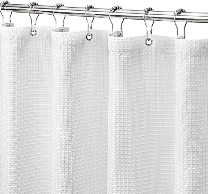 MISS SELECTEX Matt Waffle White Shower Curtain for Bathroom, Waterproof 230 GSM Heavy Duty Durable Fabric Hotel Shower Curtain,Machine Washable Thick Cloth Shower Curtains(60Wx72H, White)