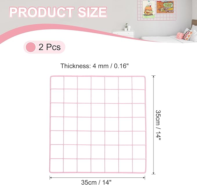 PATIKIL 14"x14" Wire Grid Panel, 2 Pack Board Photo Pictures Memo Display Grid