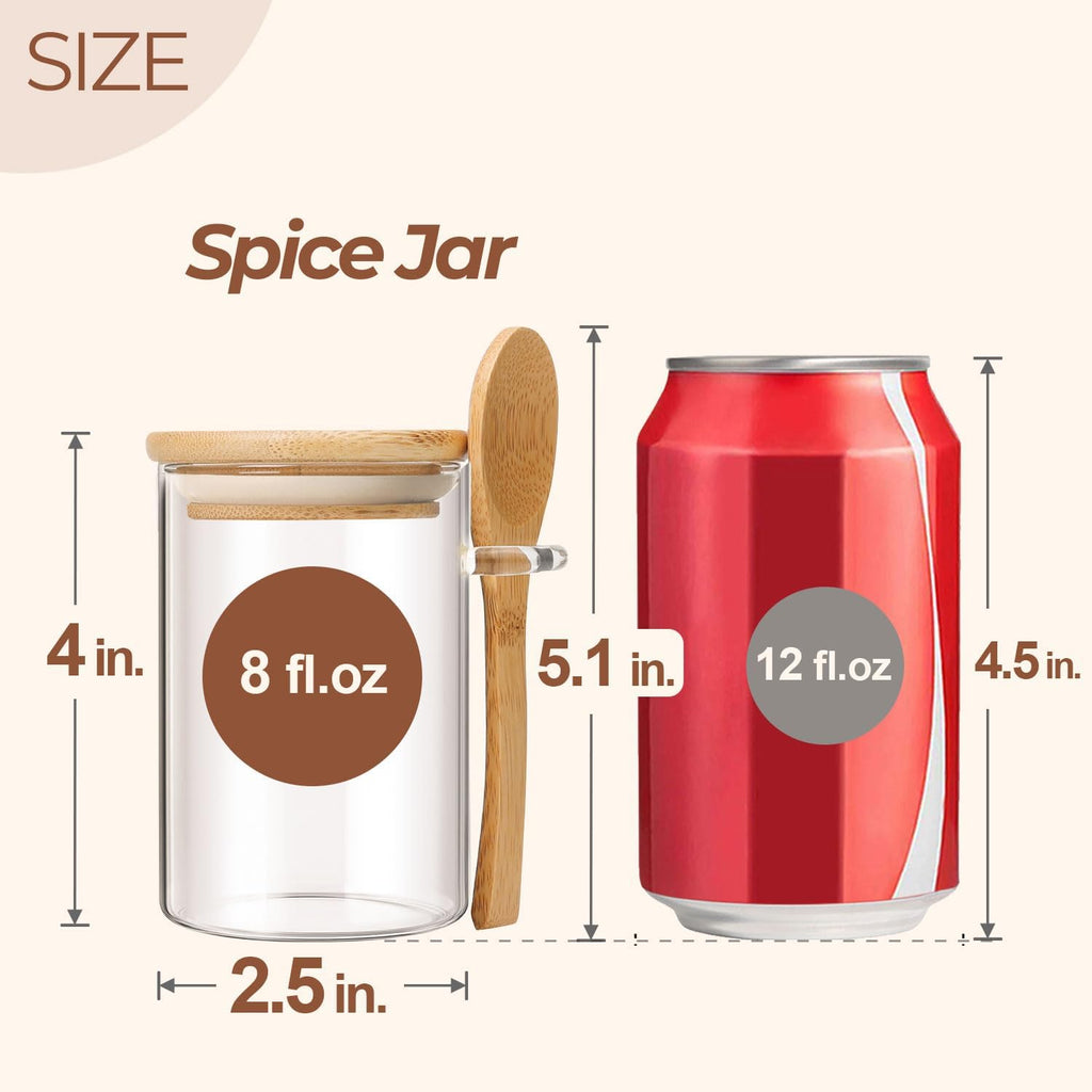 ComSaf 12 Pcs Glass Spice Jars and Spoons, 8oz Glass Containers with Bamboo Lids, Storage Containers with Airtight Lids with 275 Labels for Seasonings, Salt, Loose Leaf Tea Storage