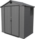 Patiowell 6X4 FT Plastic Outdoor Storage Shed with Floor, Resin Outside Tool Sheds with Window and Lockable Door for Backyard, Garden, Tool Storage Usage, Easy to Install, Dark Grey