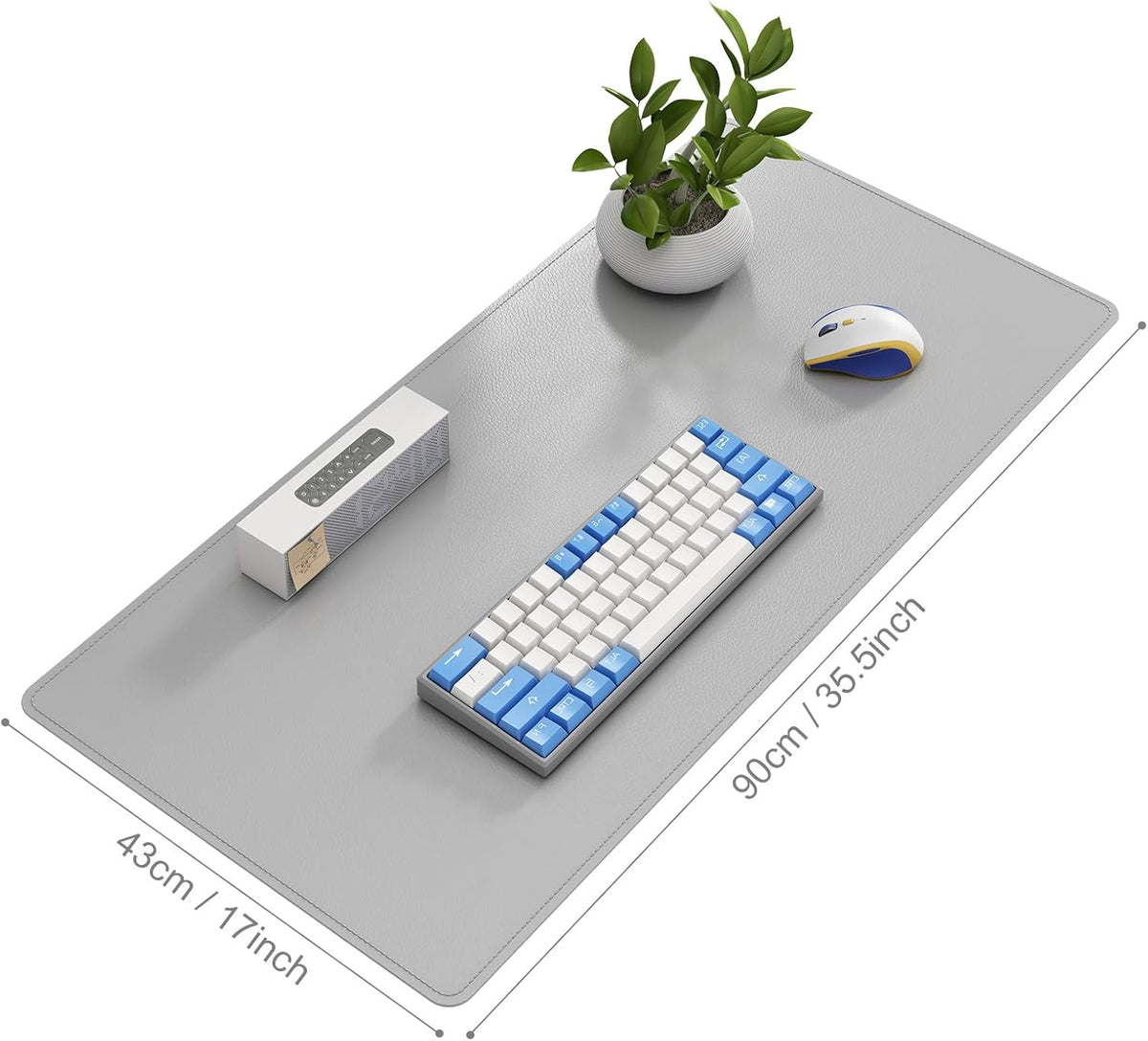 DAWNTREES Desk Mat Protector,PU Leather Desk Pad,Non Slip, Large Mouse Pad and Keyboard Mat, Waterproof Writing Pad for Office and Home (Light Gray,35.5''x16.9'')