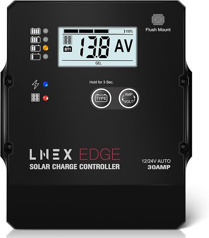 Solar Charge Controller with Flush Mount Design, 6 Stage Charging with LCD