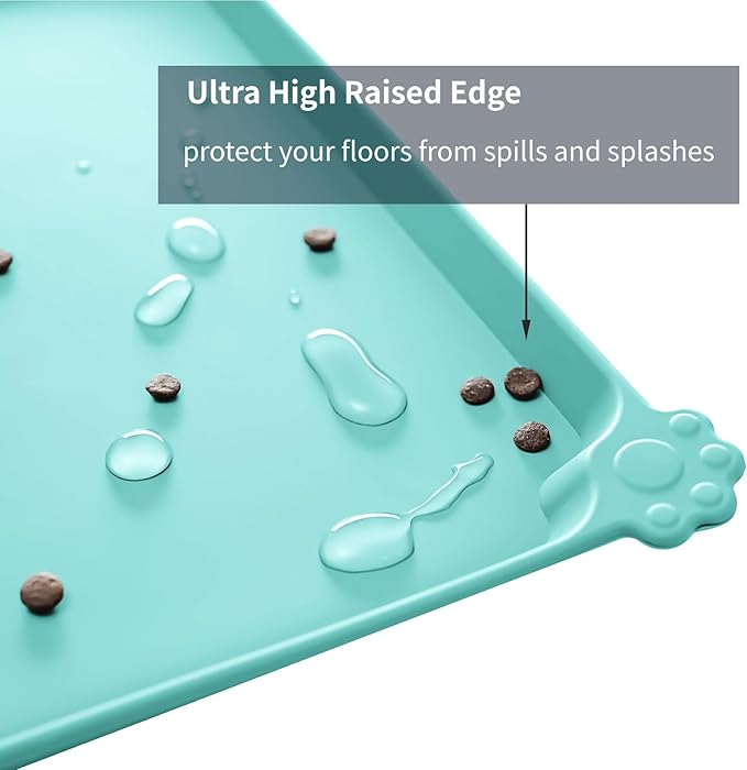 Reopet Waterproof Pet Feeding Mat with High Raised Edges, Heavier and Thicker Placemats for Cat Dog Water Bowl with BPA Free, Dogs Cats Food Mats for Messy Drinkers to Prevent Spill and Protect Floors