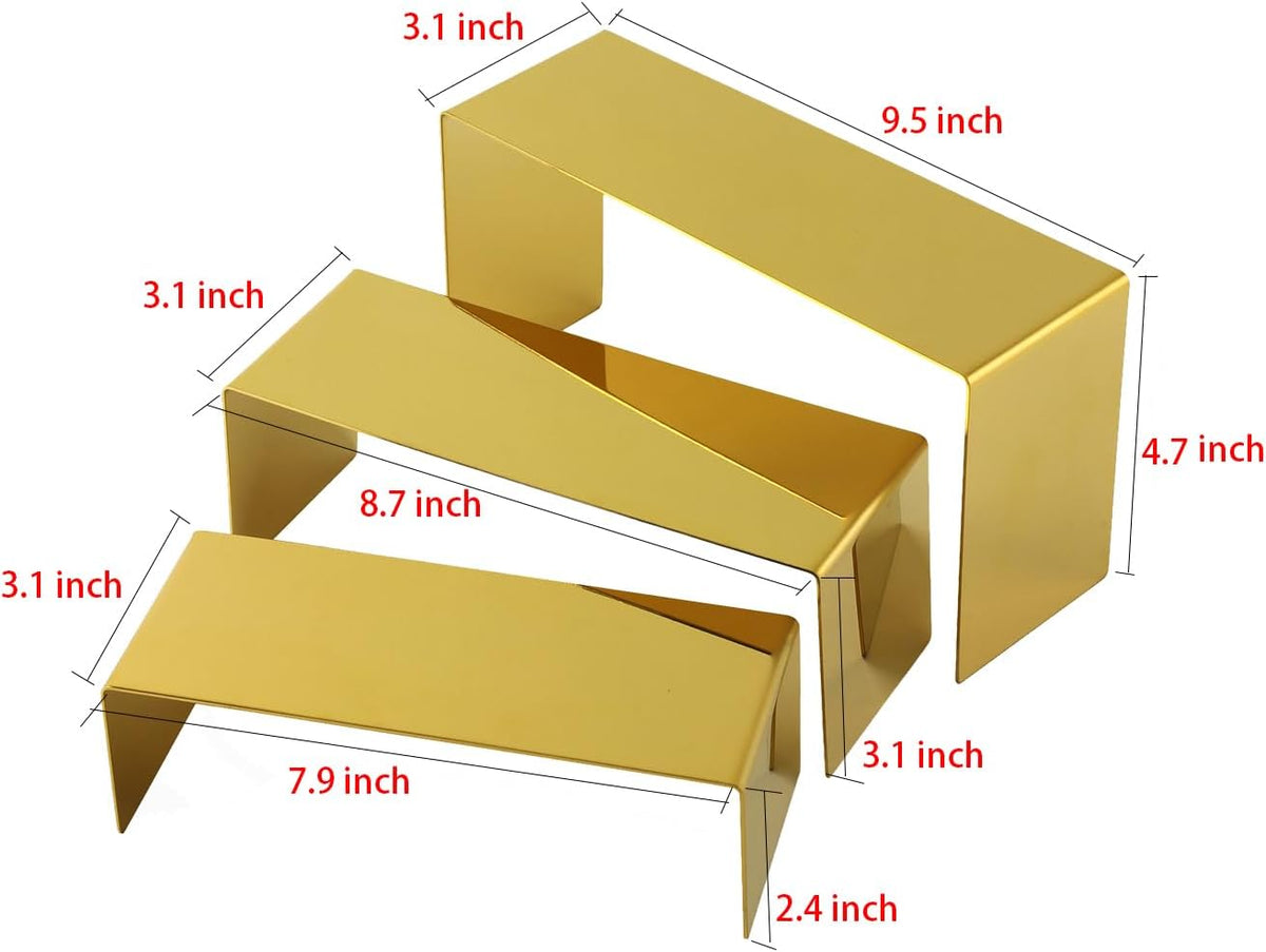 Purse Display Stand, 3 Gold Risers Display Stands Stainless Steel, Heavy Duty Countertop Shoes Stand Handbag Holder Risers for Home Boutique Retail Store Vendor Display Bags Perfume Jewelry Craft