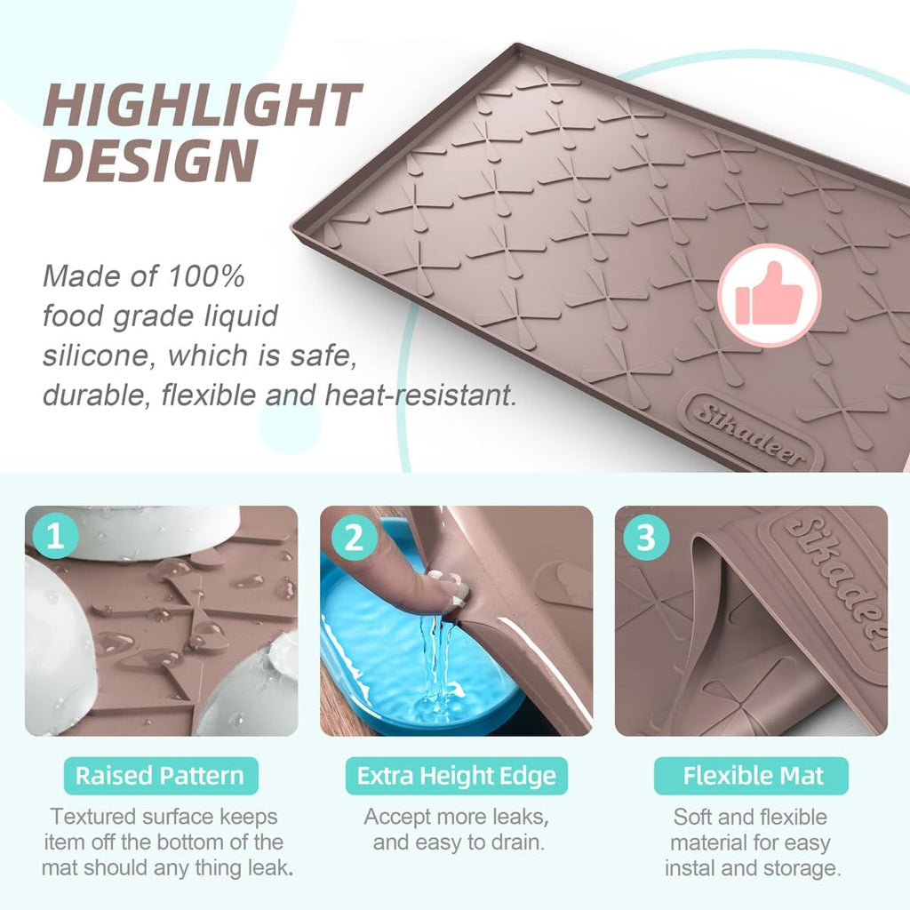 SIKADEER 22" x 22" Under Sink Mat Waterproof, Silicone Mat Kitchen Drawer Shelf and Cabinet Liner, Sink Protector for Kitchen Organizers and Storage, Boot Tray Pet Food Mats