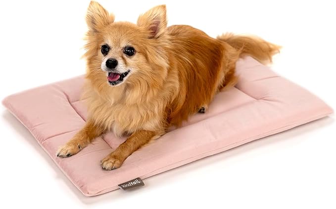 KindTail Dog Crate Pad - Soft Velvet, Reversible Bed - Machine Washable Kennel Mat for Pets up to 15 lbs, Mattress for Cozy Sleeping - 20” x 15” x 1” (Pink, Small)