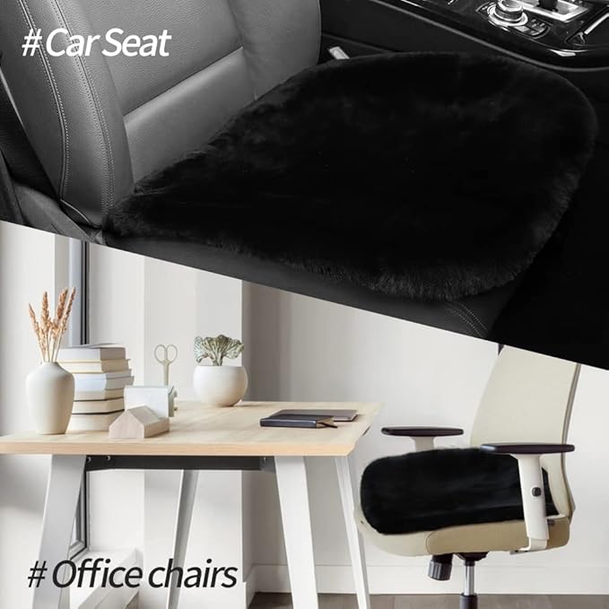 LLB Genuine Sheepskin Car Seat Cushion Seat Covers for Cars Trucks SUV Comfort Seat Protector Pad for Car Driver Seat Car Accessories for Women Office Chair Car Decor (Black Front Seat Cushions-2 Pcs)