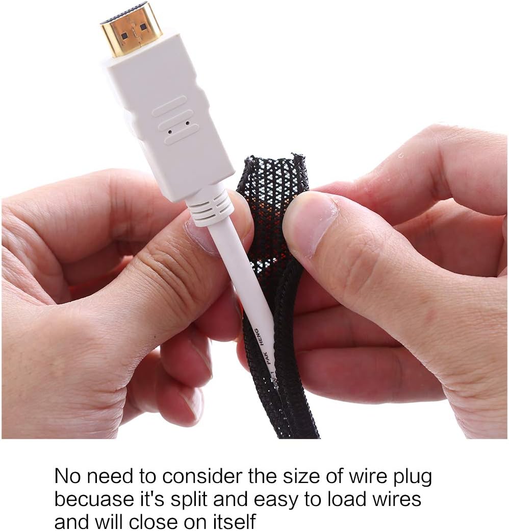 Alex Tech 25ft - 1/4 inch Cord Protector Wire Loom Tubing Cable Sleeve Split Sleeving For USB Cable Power Cord Audio Video Cable – Protect Cat From Chewing Cords - Black