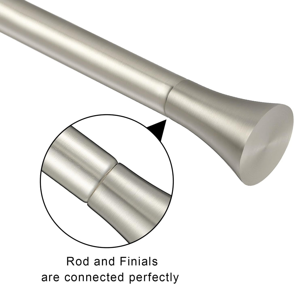 1Inch Single Curtain Rods, Decorative Drapery Rods Adjustable 84-120IN Length, With Horn Finials, Wall Mount and Ceiling Mount, Matte Nickel