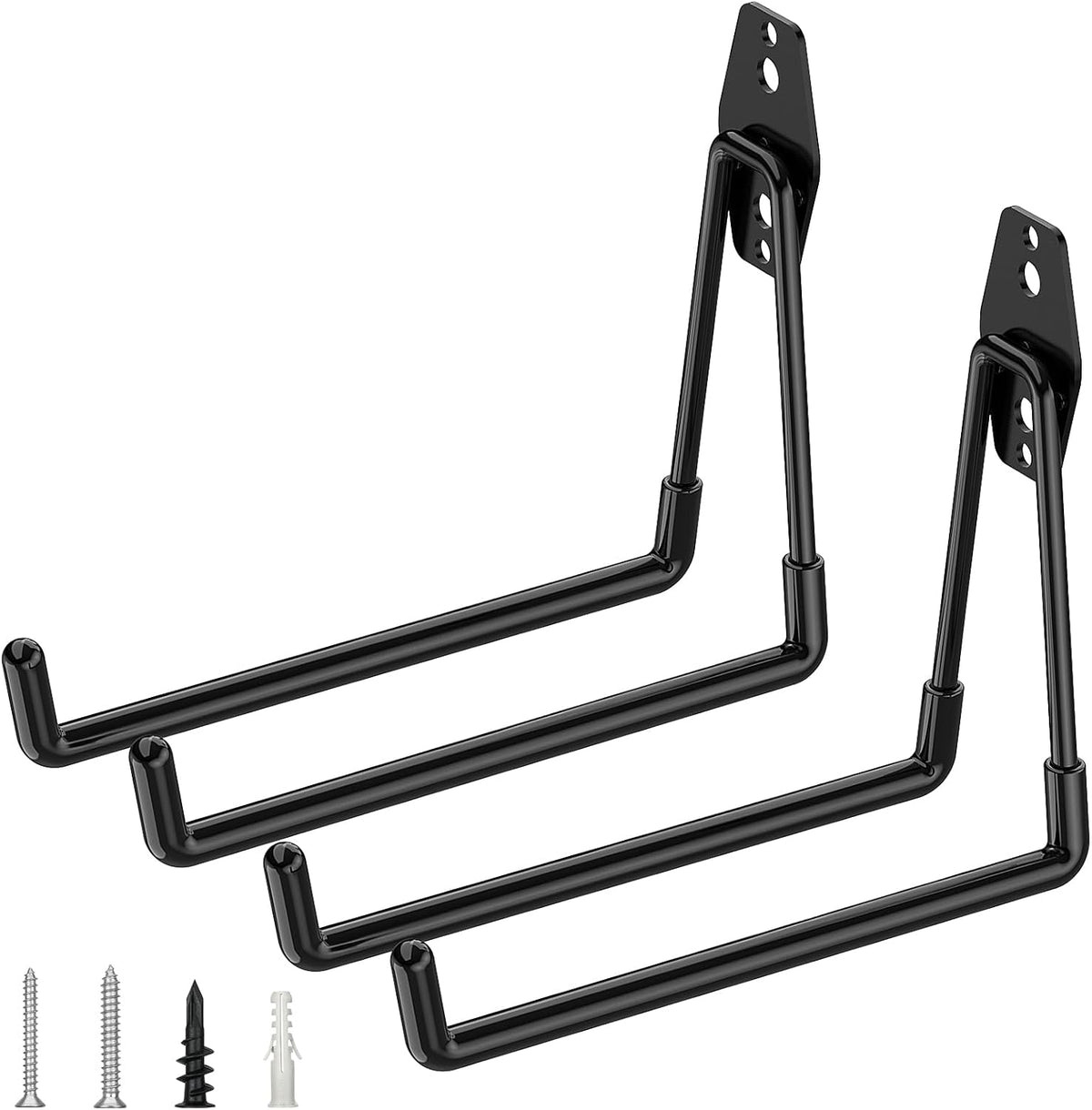 TICONN 2 Pack Heavy Duty Garage Hooks, Steel Utility Wall Storage Hooks, Wall Mount Hanger Organizer for Ladders, Bikes, Tools, Bulky Items (Large, Black Square)