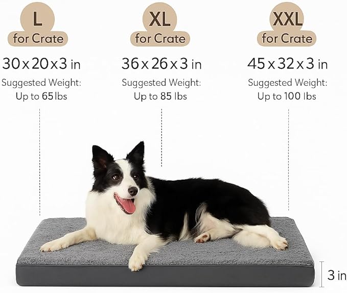 RichePet Dog Bed with Waterproof Inner Liner, Removable Cover, Egg Crate Foam Dog Beds, Easy to Clean，30×20Inch，Gray