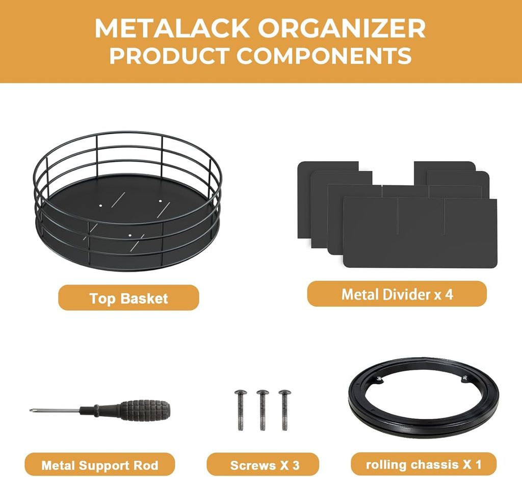 Snack Organizer - Versatile Snack Storage, Lazy Susan with Convenient Grab-and-Go Design, Metal Snack Holder for Home, Office, Breakroom, 10.85" L x 10.85" W x 5" H (Matte Black)