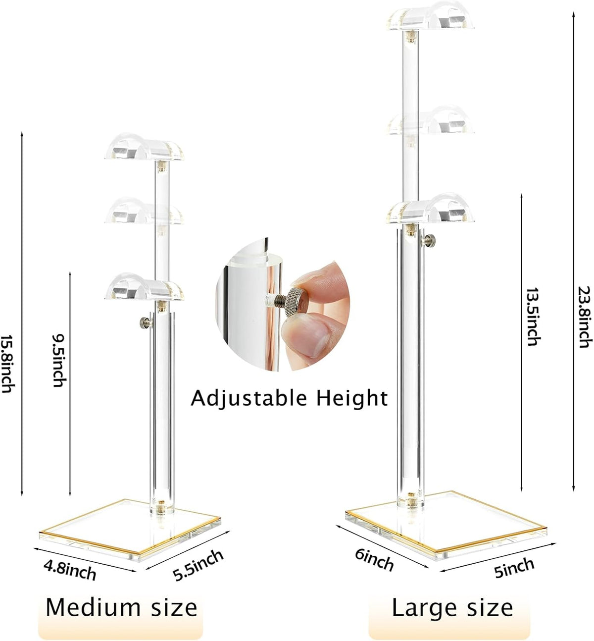 Adjustable Purse Display Stands, 2pc-9" to 16"&13"-24", Acrylic Purse Holder Stand, 8.5mm Thick Base Clear Handbag Hanging Stand for Vendor Boutique Retail Counter Display Tote Bag Clutch Jewelry