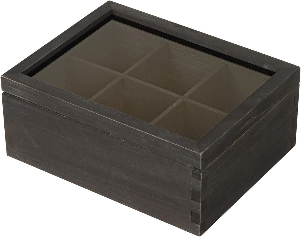 LI.TOPWP Black Wood Tea Bag Organizer, 6 Compartment Multi-Functional Tea Box and Storage Organizer,Tea Storage Chest with Acrylic Lid